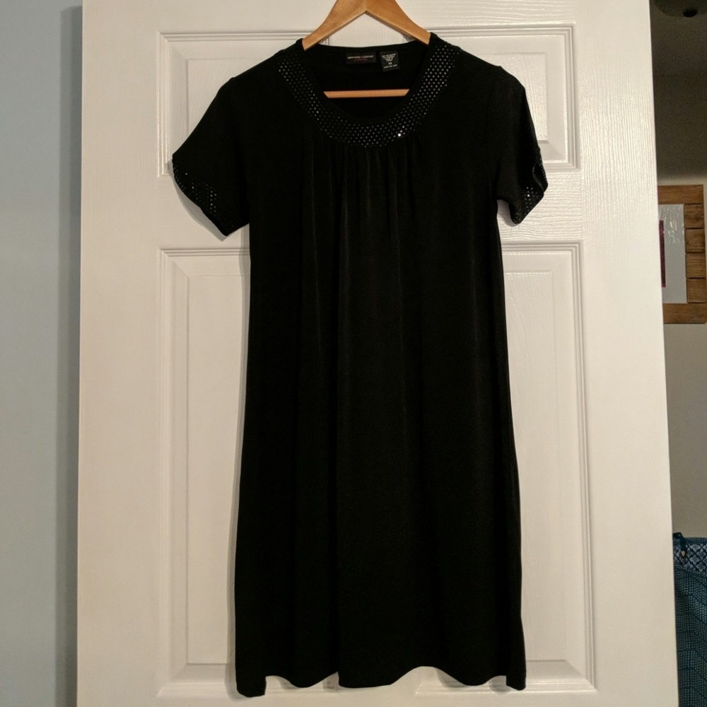 New York and Co black dress with sparkly trim
